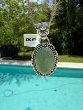 Artisan Native American Turquoise Sterling Silver Pendant Signed Closed Back NOS